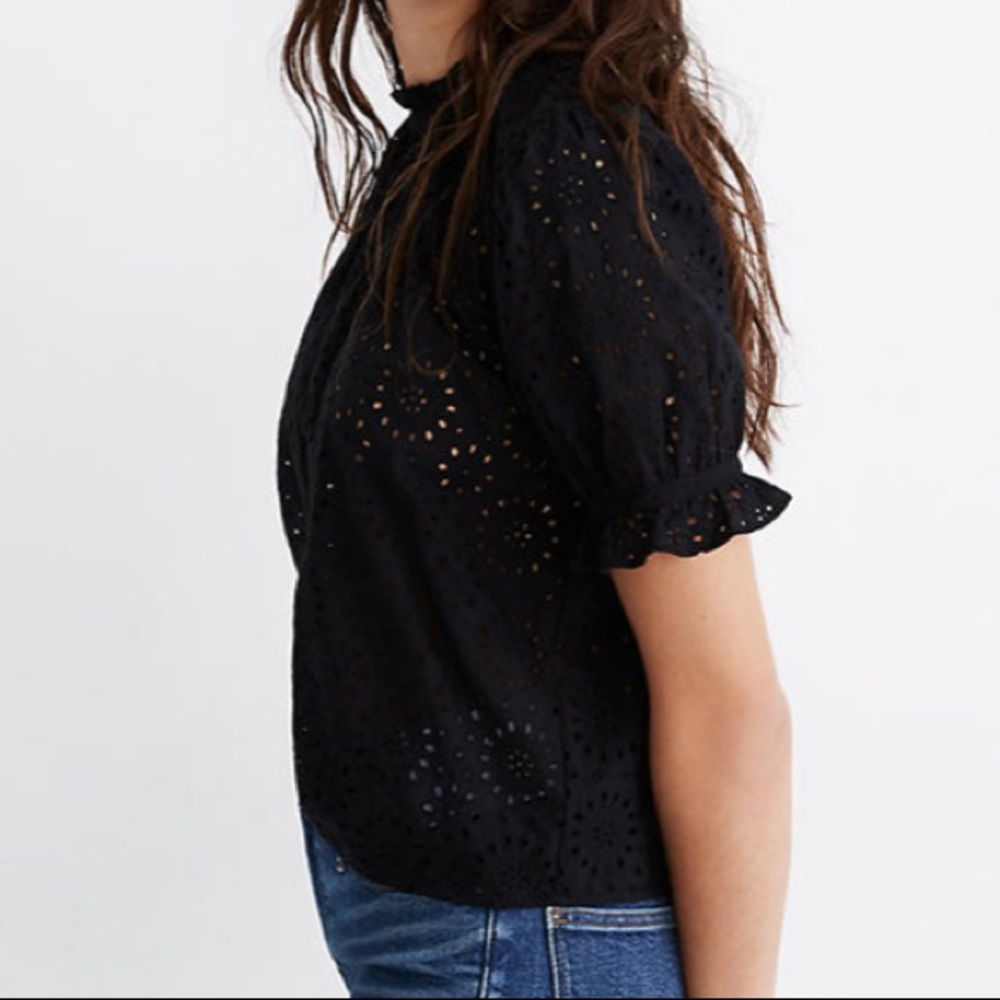 Embroidered Eyelet Ruffle-Neck Keyhole Top - Picture 2 of 4